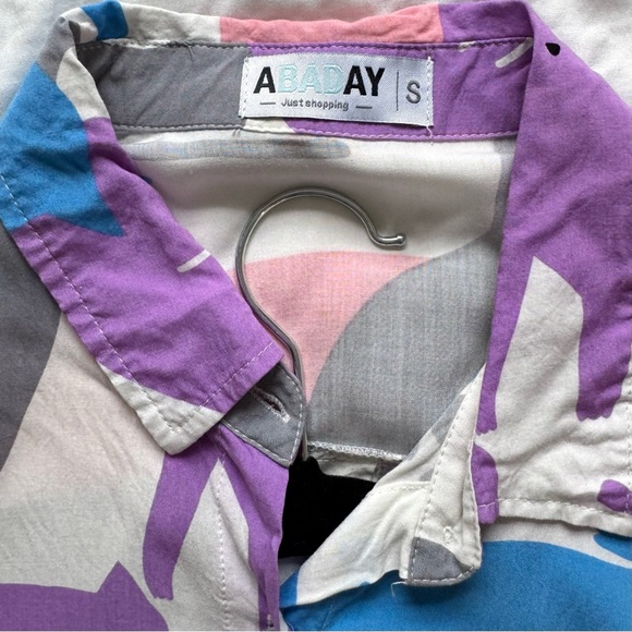 Pastel Cat Print Short Sleeve Collared Button Down Tunic/Shirt Dress Sz. S - Picture 8 of 12